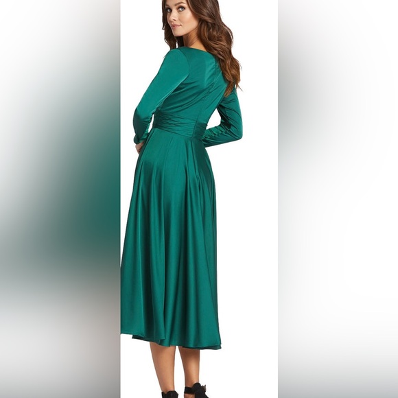 NWT Plunge Neck Satin A-Line Dress - Picture 2 of 4